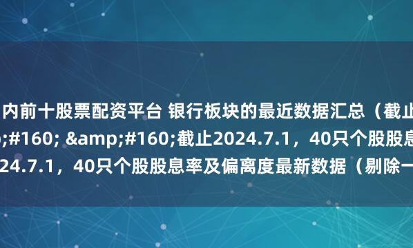 国内前十股票配资平台 银行板块的最近数据汇总（截止6.28收盘）&#160; &#160;截止2024.7.1，40只个股股息率及偏离度最新数据（剔除一些个股）